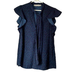 Abercrombie & Fitch Navy Sleeveless Blouse With Bow Tie Detail Size Small